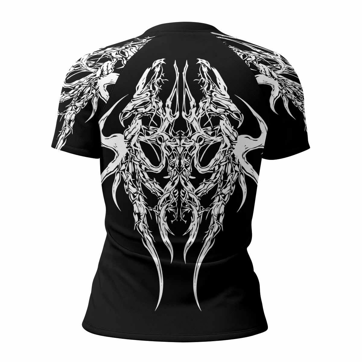 Gothic Bone Skull Women's Rash Guard Short Sleeve - back view mockup
