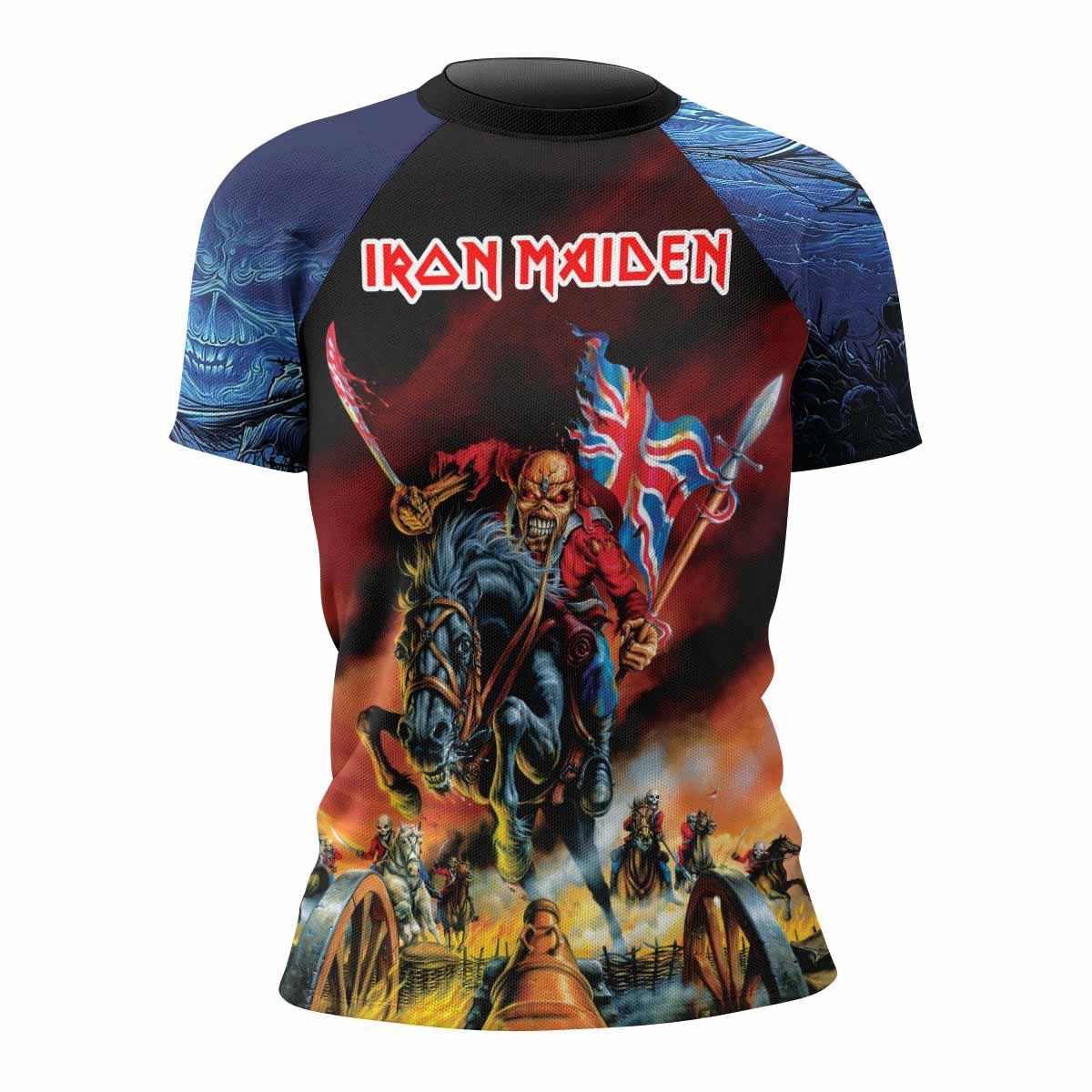 Iron Maiden England Flag Women's Rash Guard Short Sleeve - front view mockup