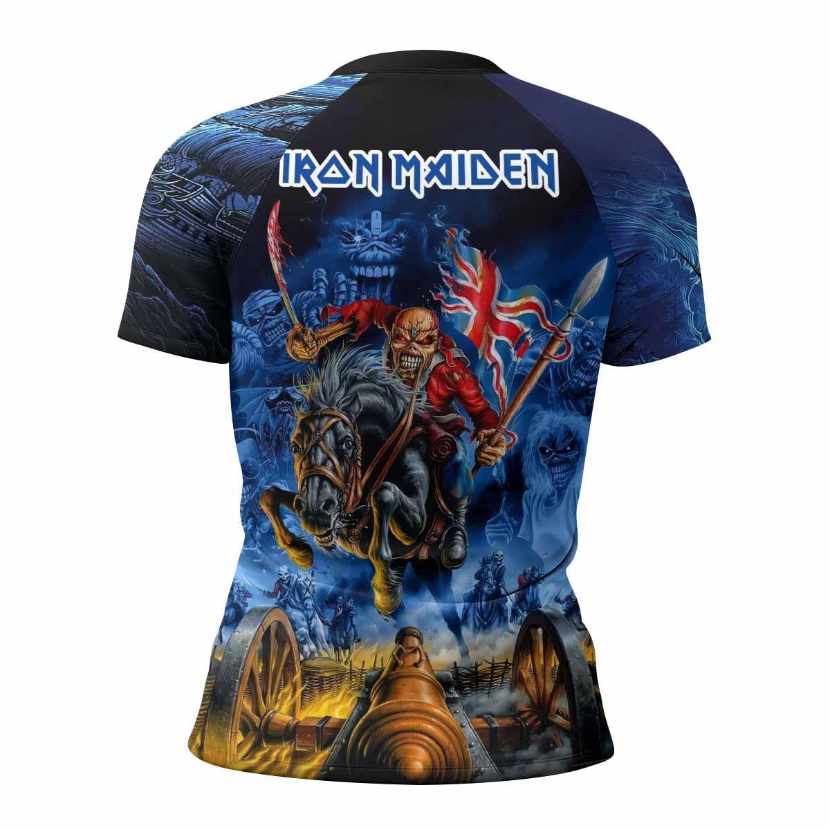 Iron Maiden England Flag Women's Rash Guard Short Sleeve - back view mockup