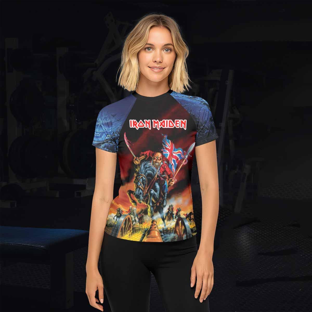 Iron Maiden England Flag Women's Rash Guard Short Sleeve - lifestyle view