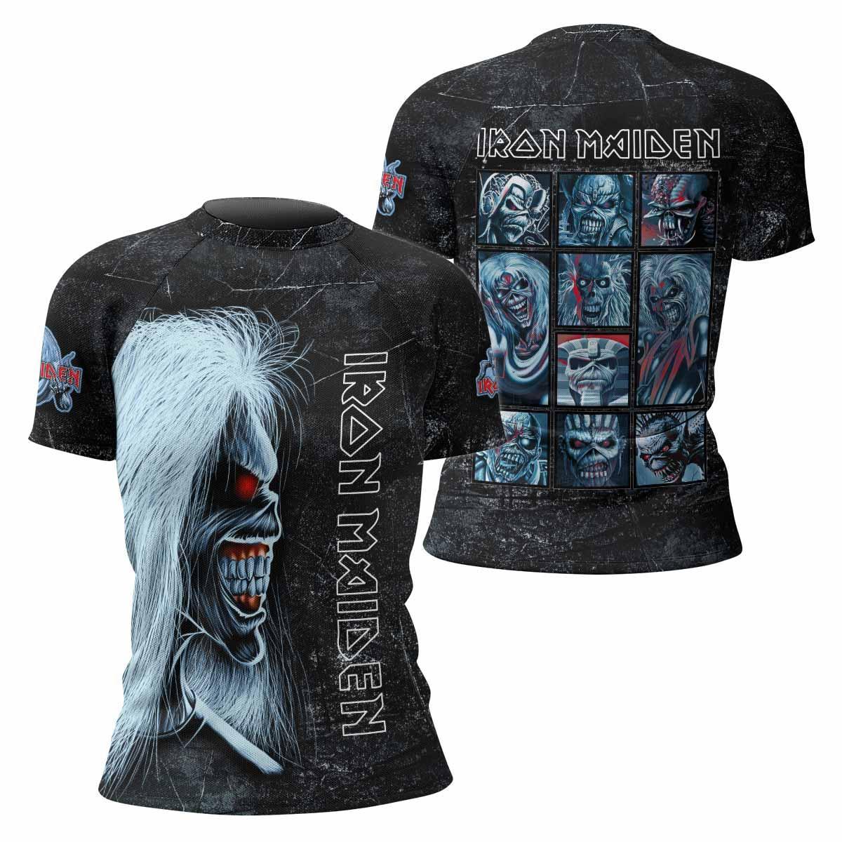 Iron Maiden The Ten Eddies Women's Rash Guard Short Sleeve - front and back view