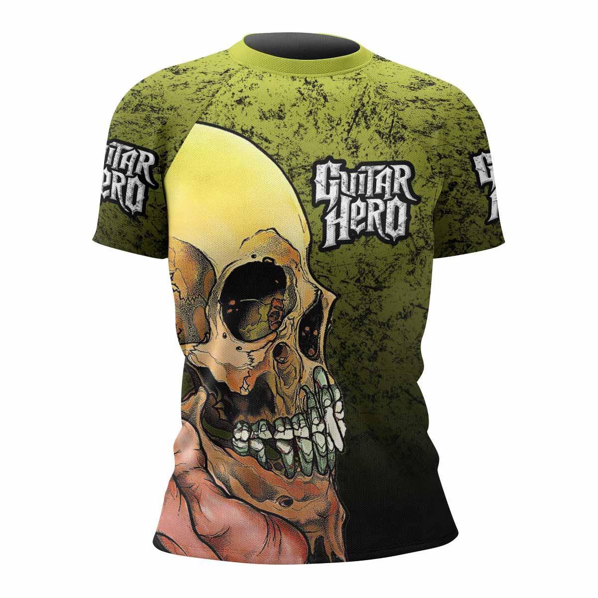 Guitar Hero Skull Women's Rash Guard Short Sleeve - front view mockup