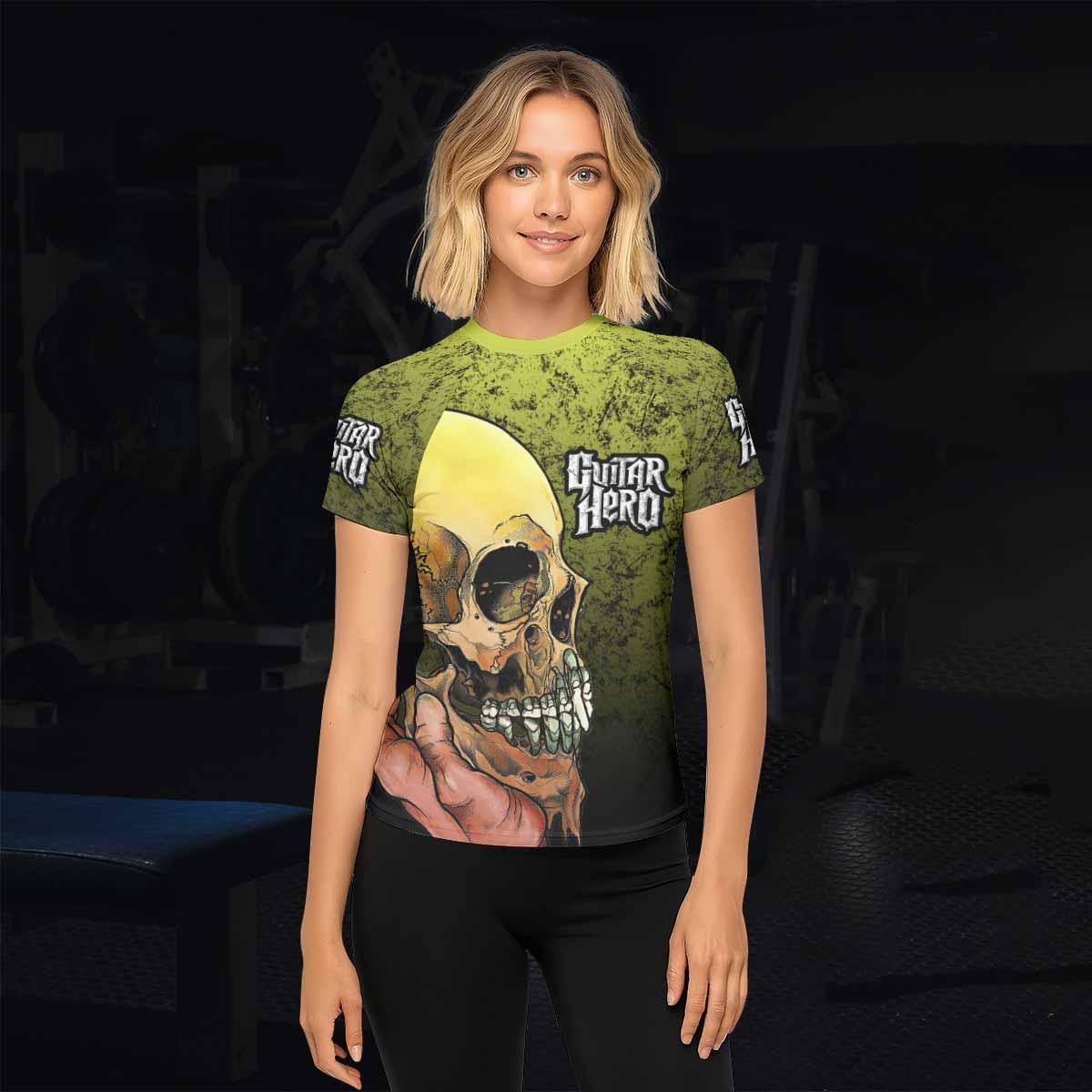 Guitar Hero Skull Women's Rash Guard Short Sleeve - lifestyle view