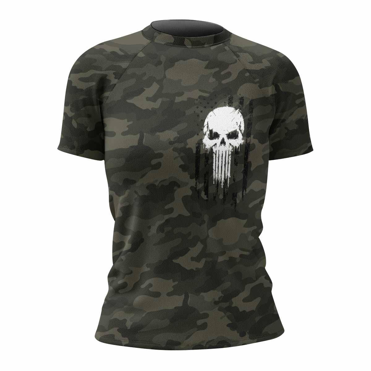 The Punisher Skull We The People Women's Rash Guard Short Sleeve - front view mockup