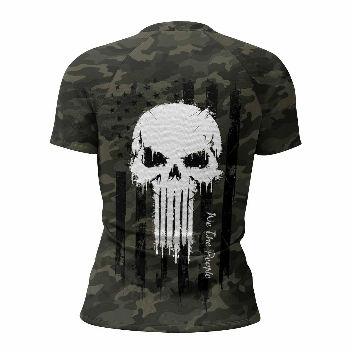 The Punisher Skull We The People Women's Rash Guard Short Sleeve - back view mockup