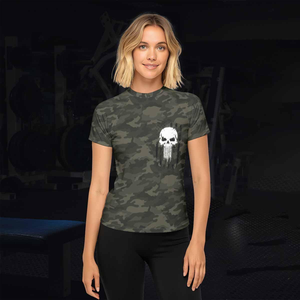 The Punisher Skull We The People Women's Rash Guard Short Sleeve - lifestyle view