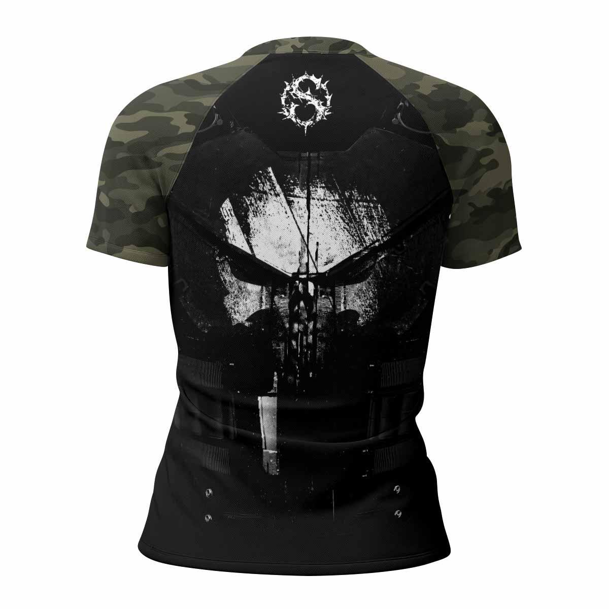 The Punisher Skull Camouflage Women's Rash Guard Short Sleeve - back view mockup