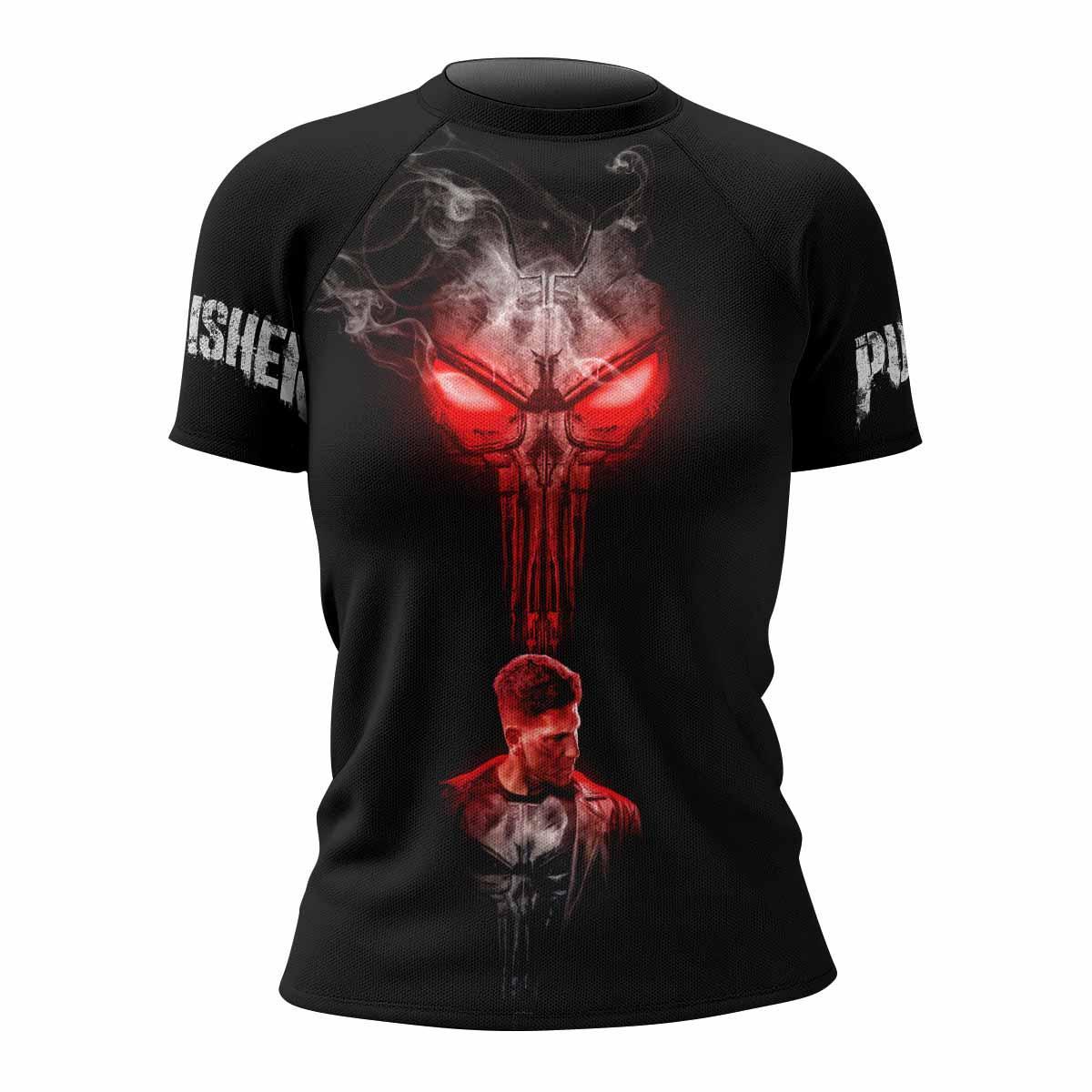 The Punisher Skull Frank Castle Women's Rash Guard Short Sleeve - front view mockup