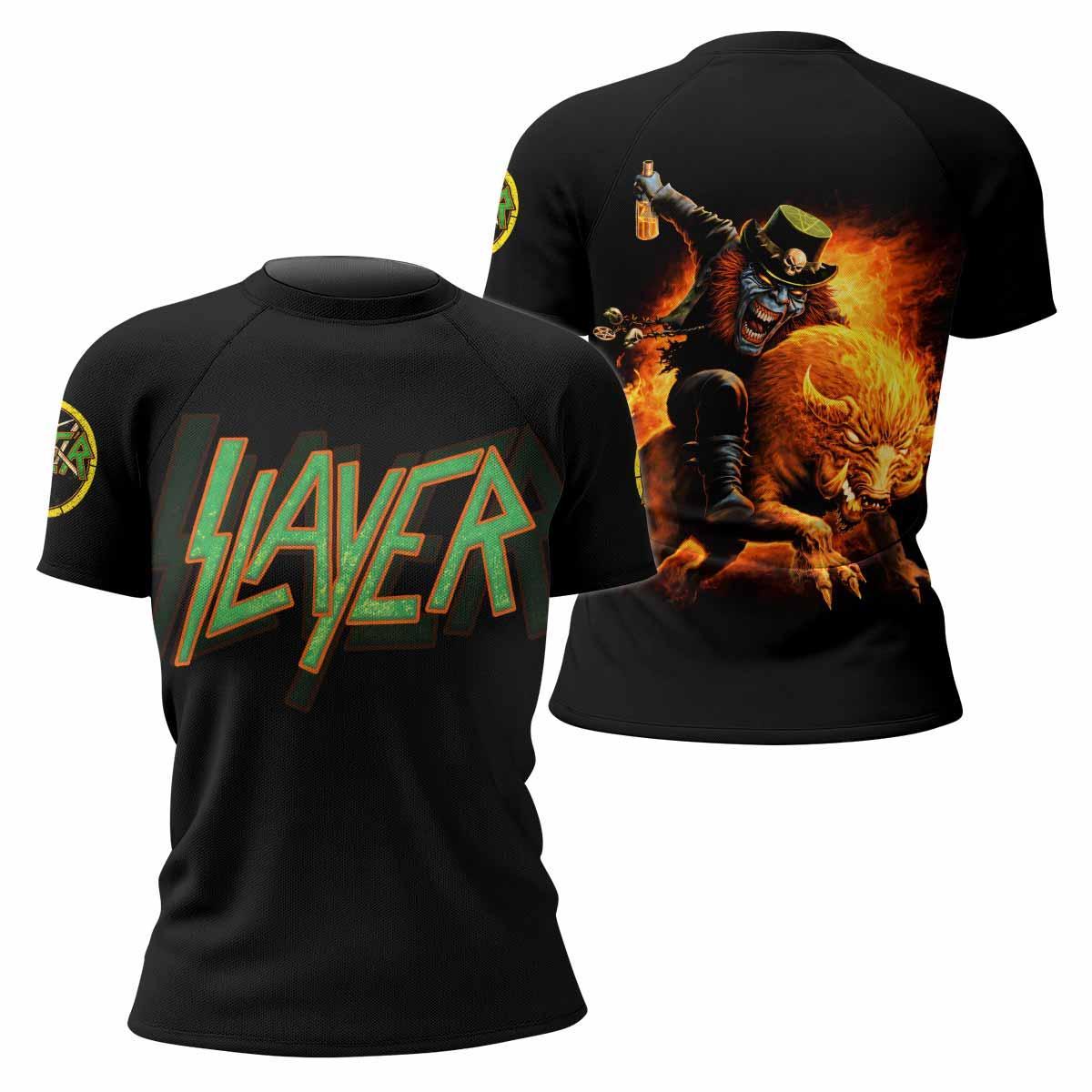 Slayer Hellfire Demon Women's Rash Guard Short Sleeve - front and back view