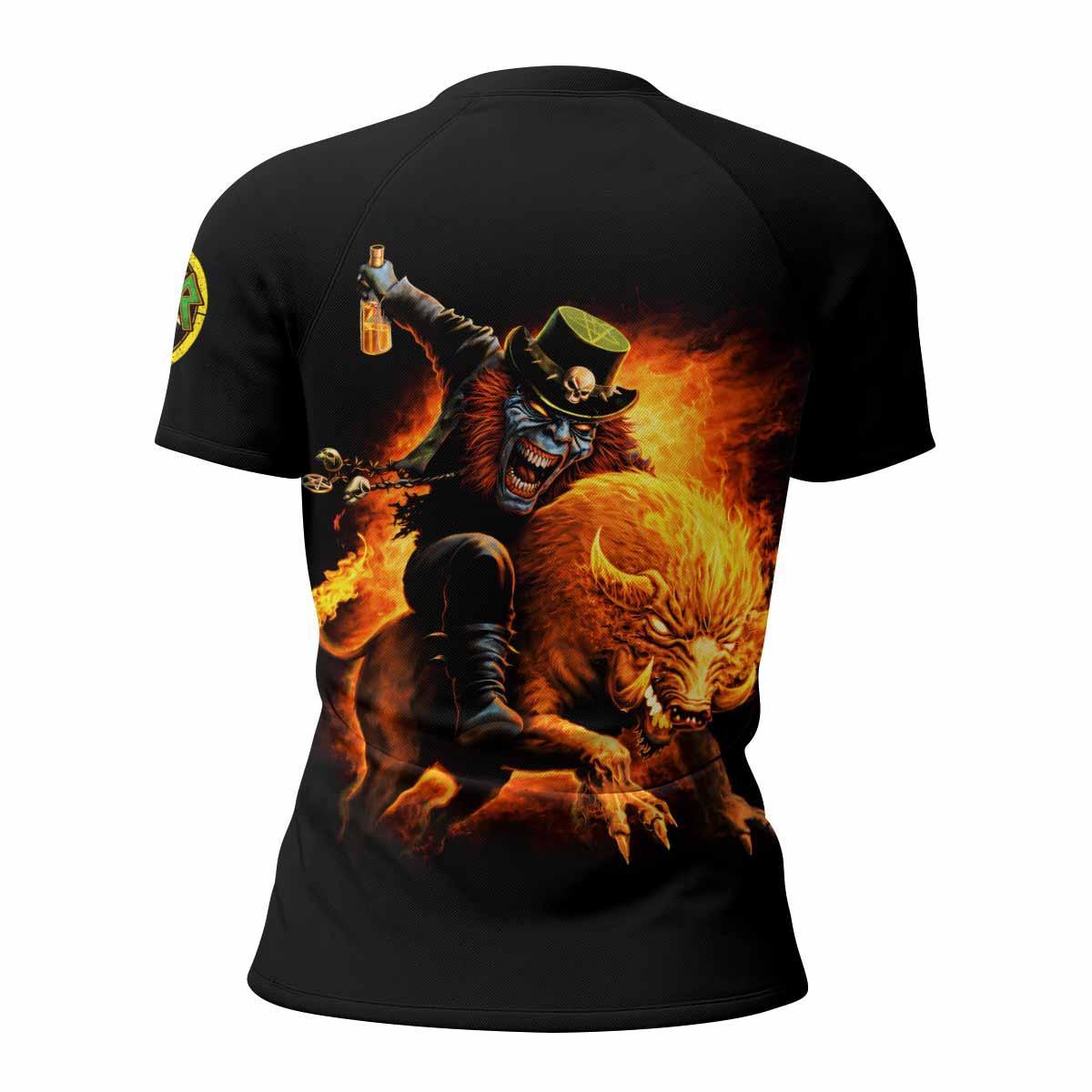 Slayer Hellfire Demon Women's Rash Guard Short Sleeve - back view mockup