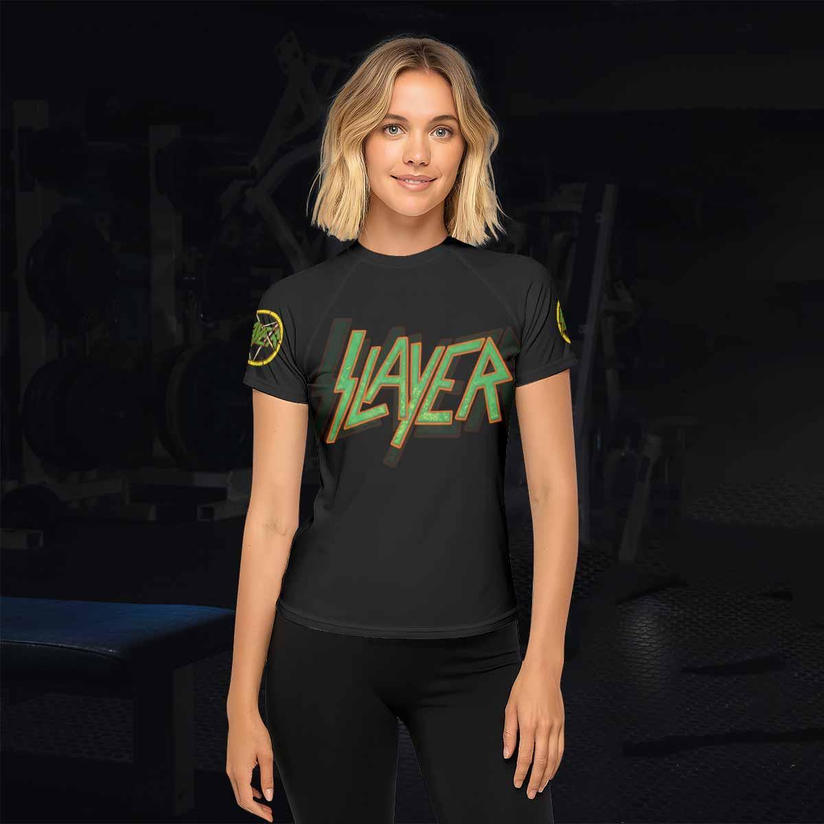 Slayer Hellfire Demon Women's Rash Guard Short Sleeve - lifestyle view
