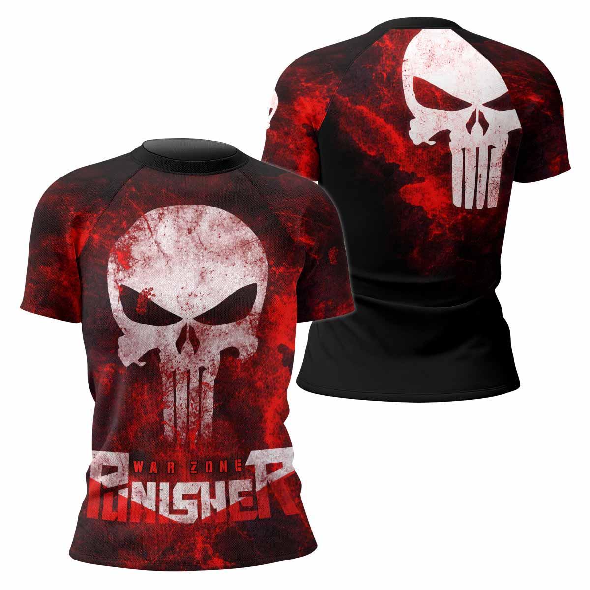 Punisher War Zone Women's Rash Guard Short Sleeve - front and back view