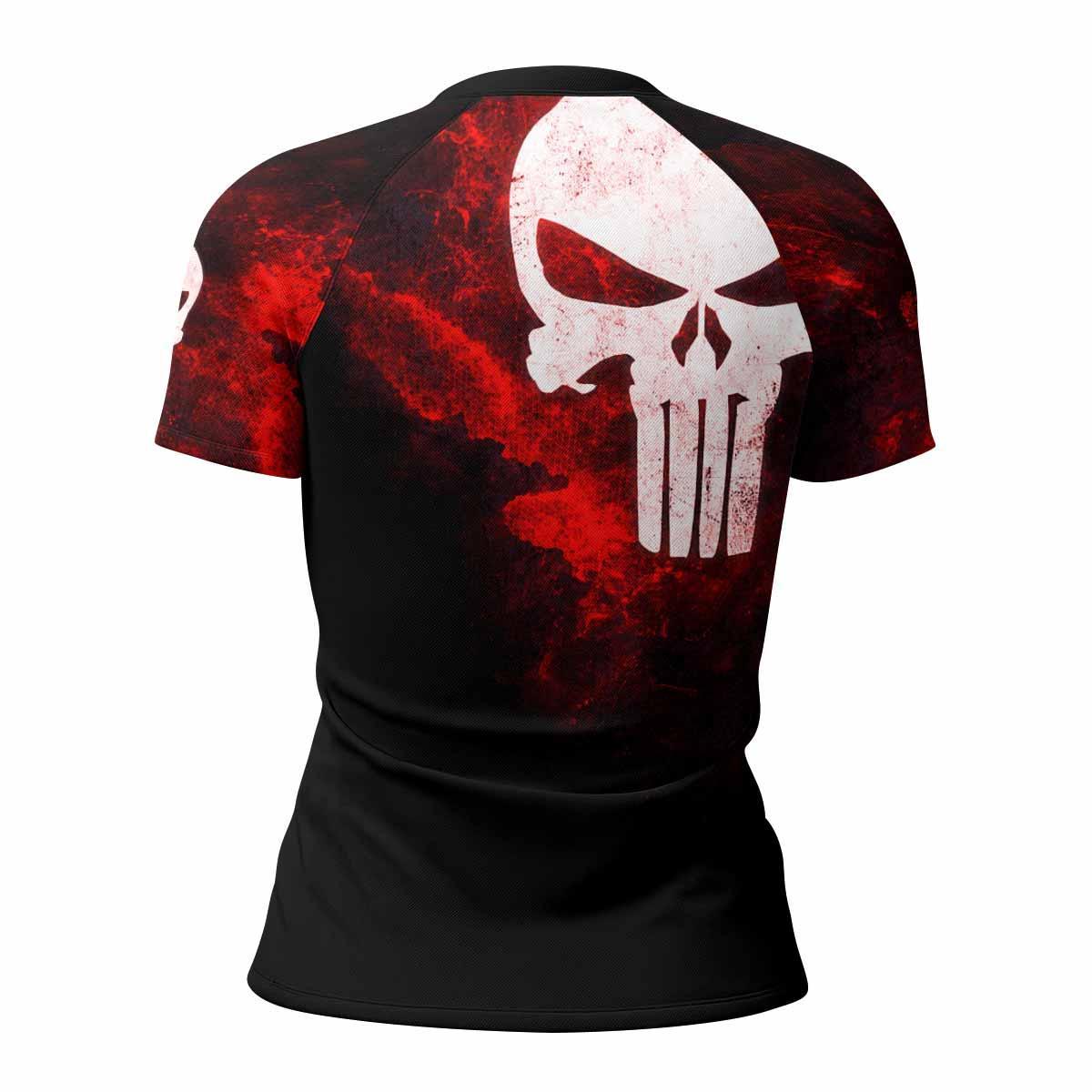 Punisher War Zone Women's Rash Guard Short Sleeve - back view mockup