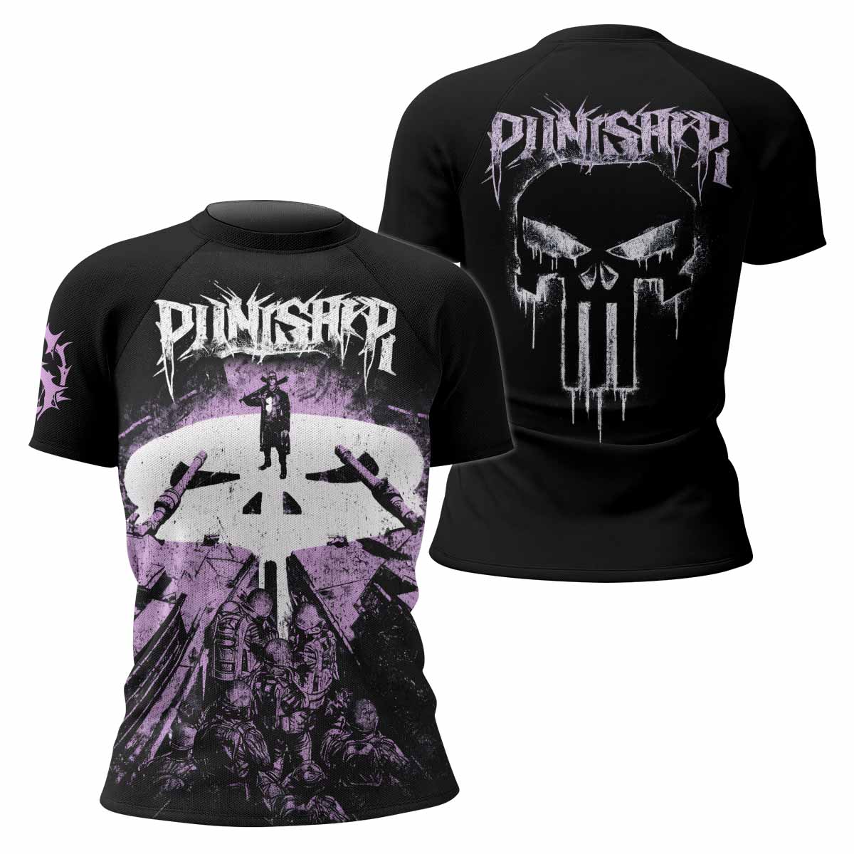 Punisher Final Verdict Women's Rash Guard Short Sleeve - front and back view