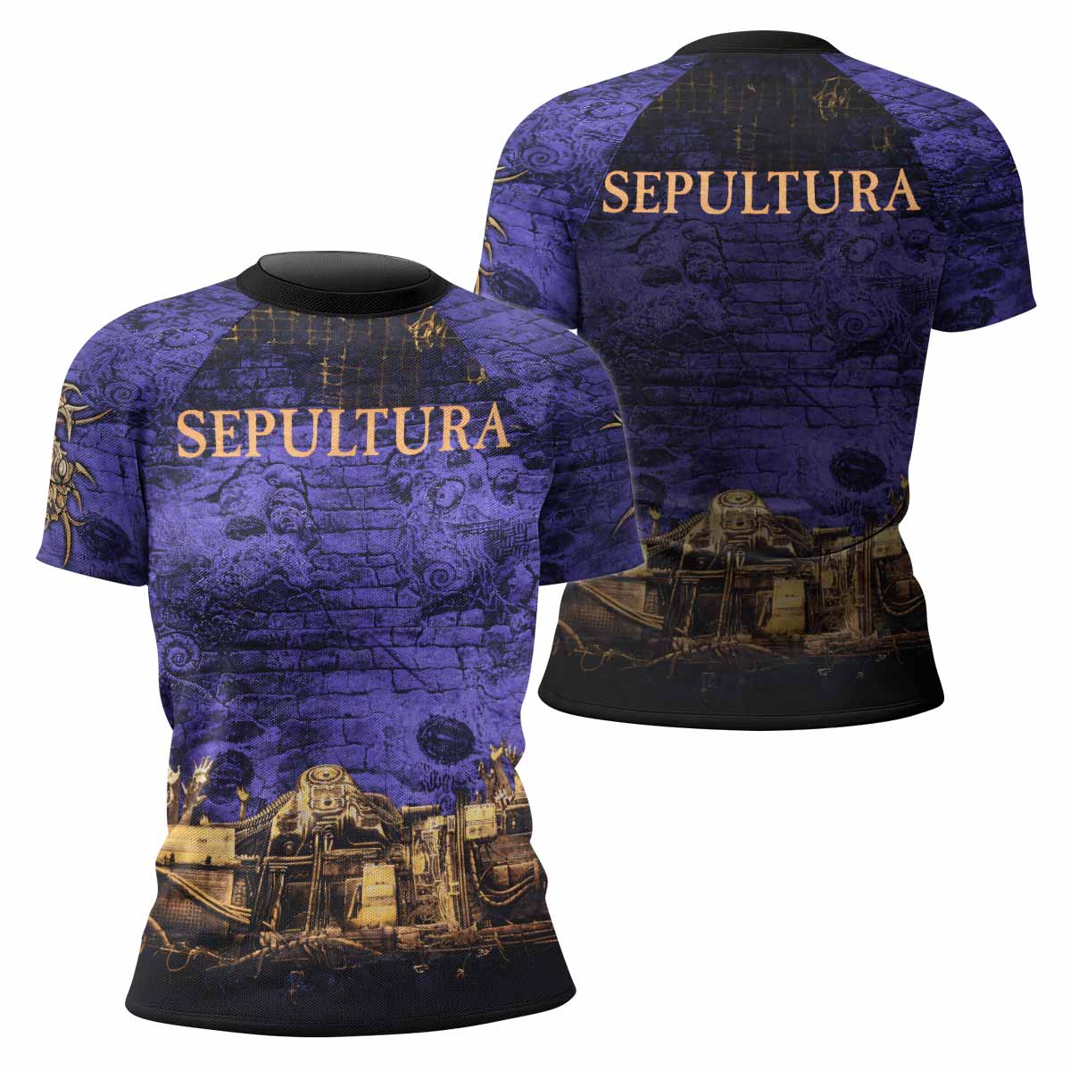 Sepultura Chaos A.D 90s Women's Rash Guard Short Sleeve - front and back view