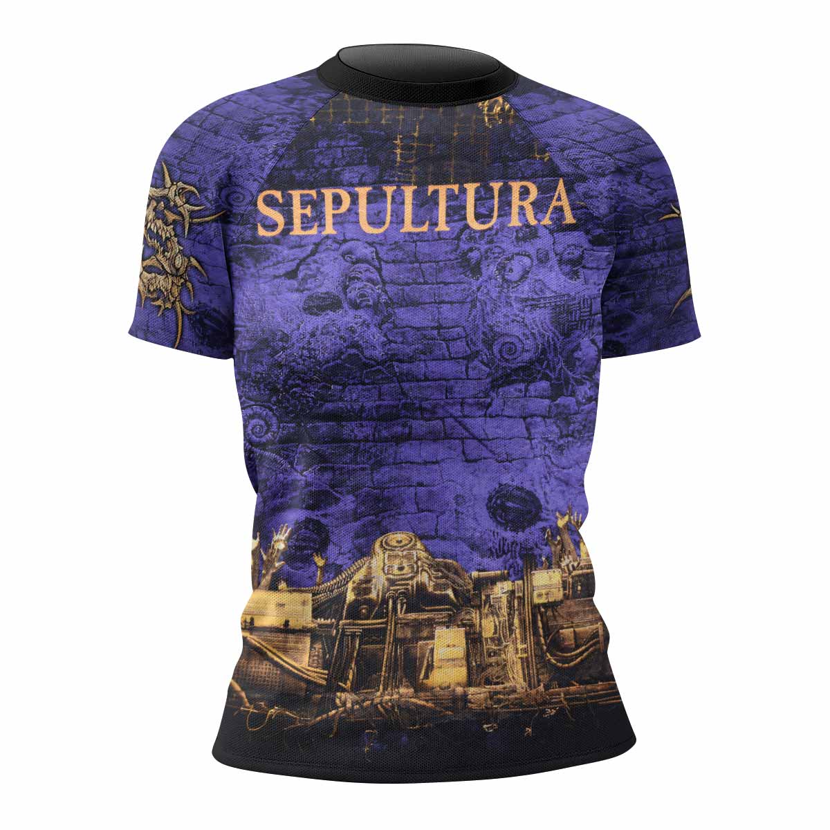 Sepultura Chaos A.D 90s Women's Rash Guard Short Sleeve - front view mockup