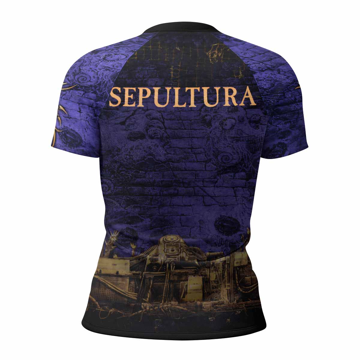 Sepultura Chaos A.D 90s Women's Rash Guard Short Sleeve - back view mockup
