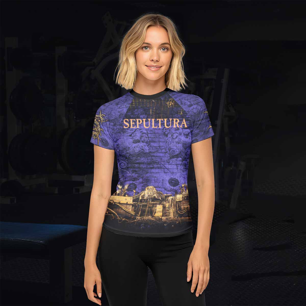 Sepultura Chaos A.D 90s Women's Rash Guard Short Sleeve - lifestyle view