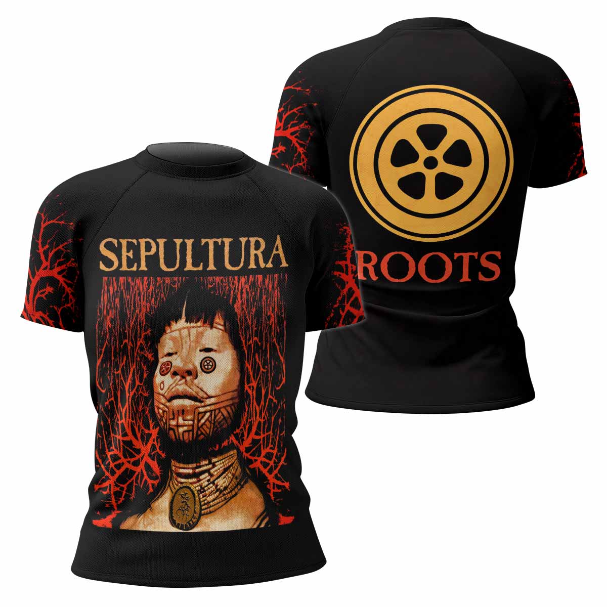 Sepultura Roots Women's Rash Guard Short Sleeve - front and back view
