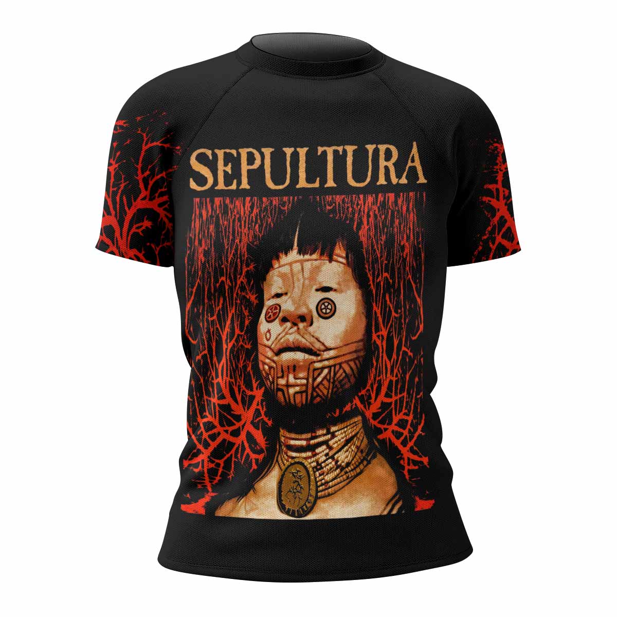 Sepultura Roots Women's Rash Guard Short Sleeve - front view mockup