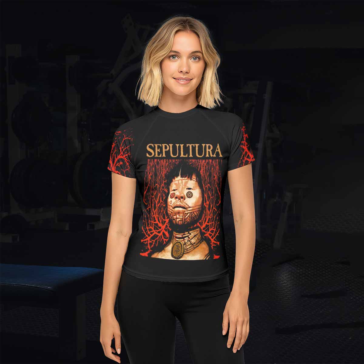 Sepultura Roots Women's Rash Guard Short Sleeve - lifestyle view