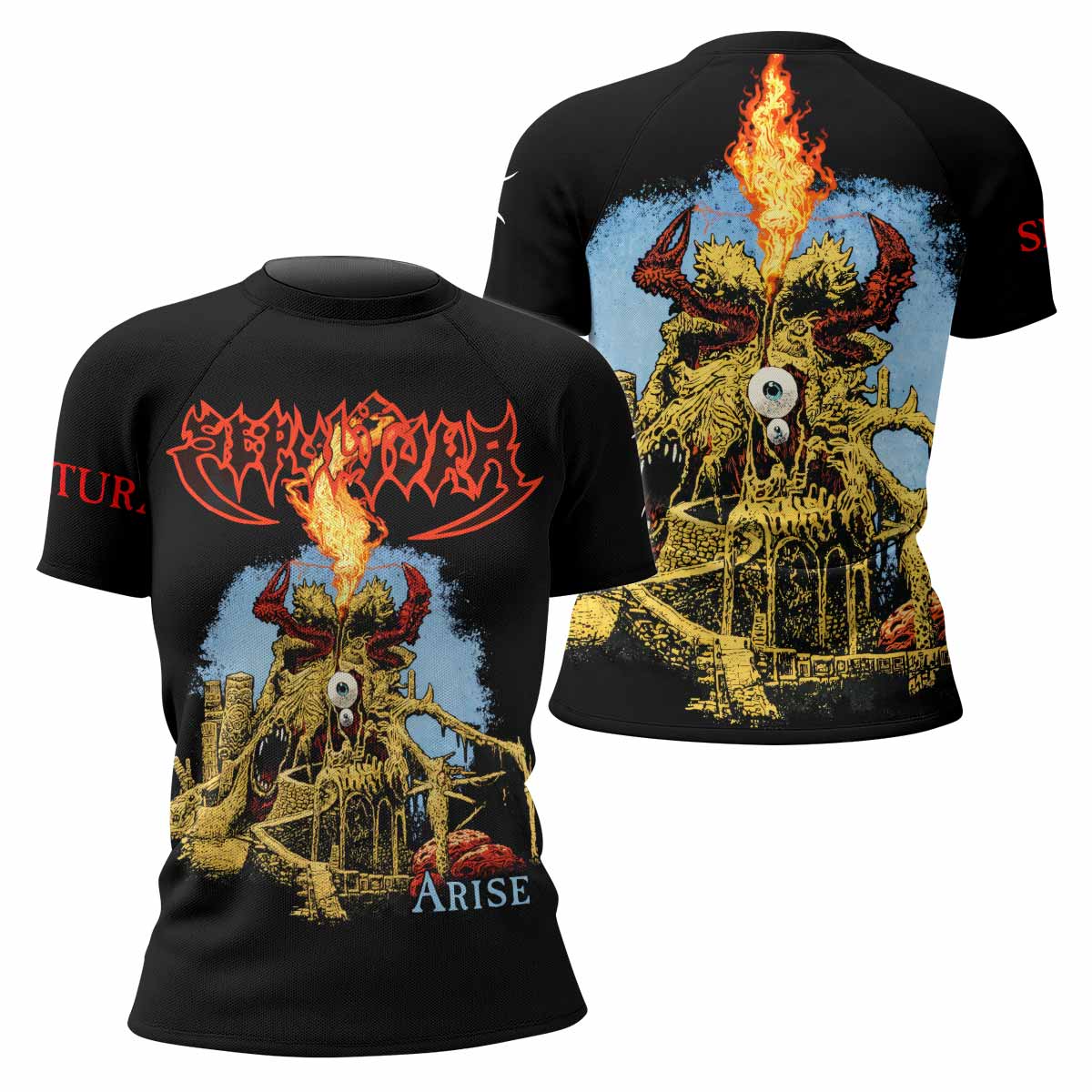 Sepultura Arise Women's Rash Guard Short Sleeve - front and back view