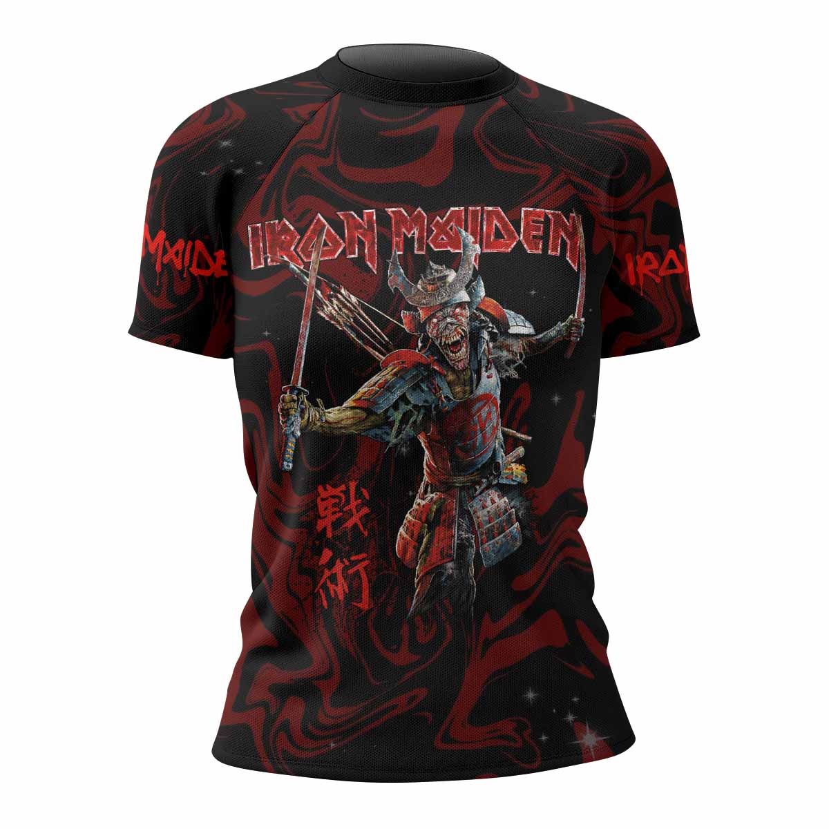 Iron Maiden Senjutsu Samurai Eddie Women's Rash Guard Short Sleeve - front view mockup