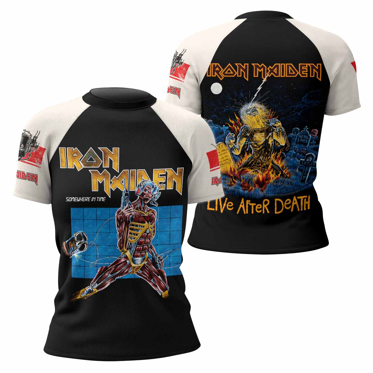 Iron Maiden Live After Death Women's Rash Guard Short Sleeve - front and back view