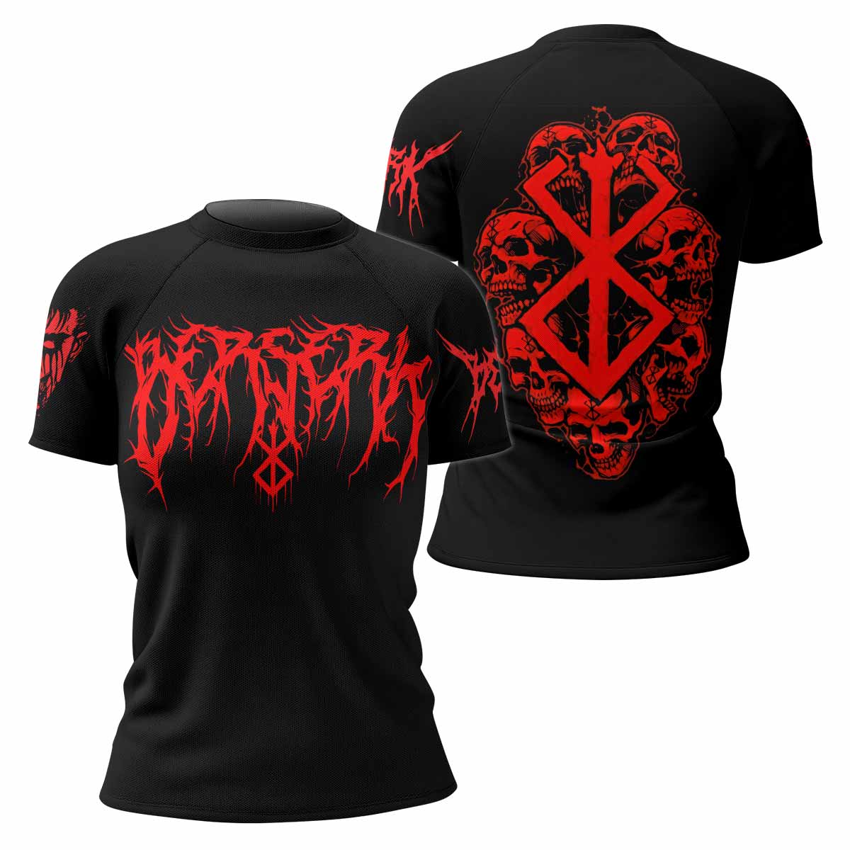Berserk Metal Skull Knight Women's Rash Guard Short Sleeve - front and back view