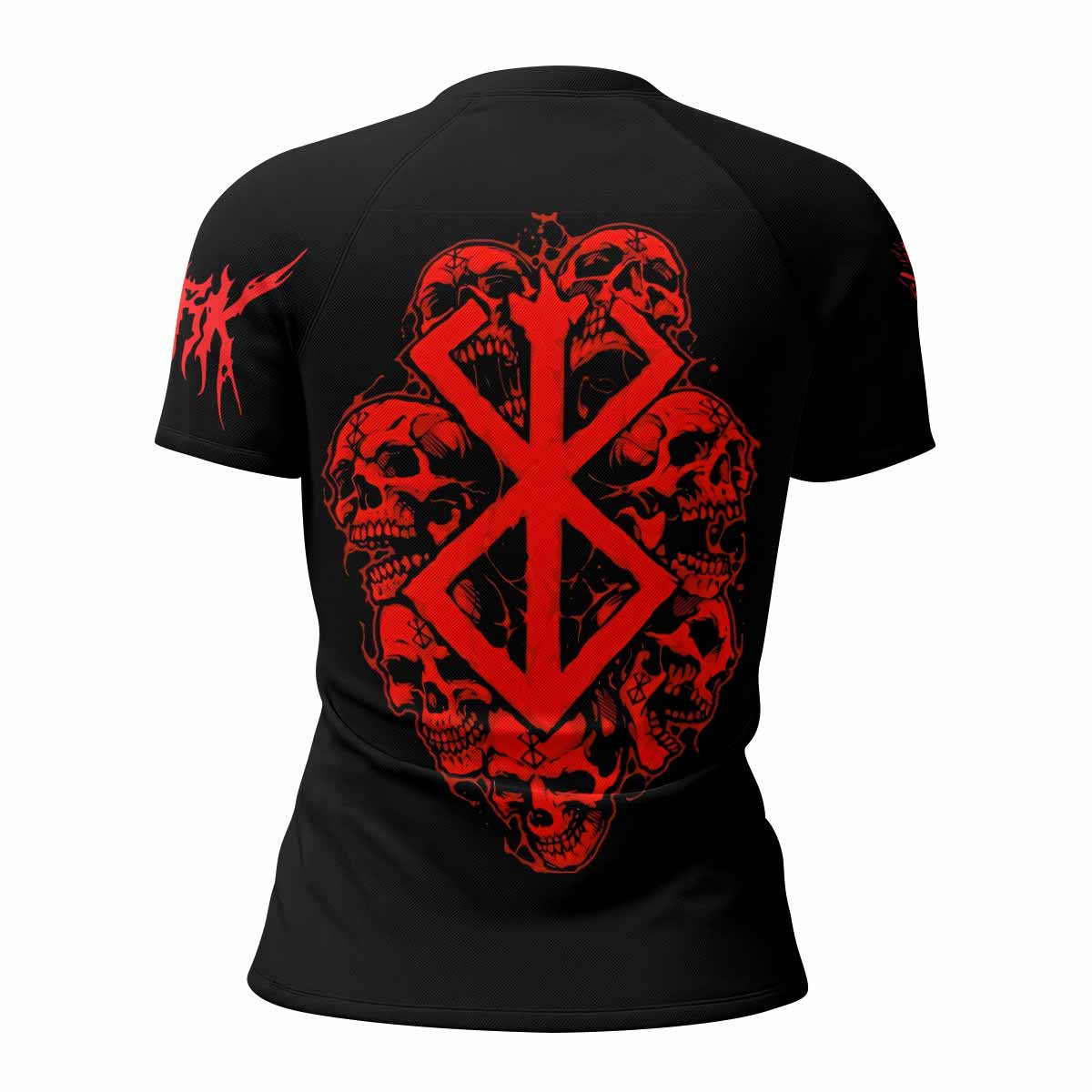 Berserk Metal Skull Knight Women's Rash Guard Short Sleeve - back view mockup