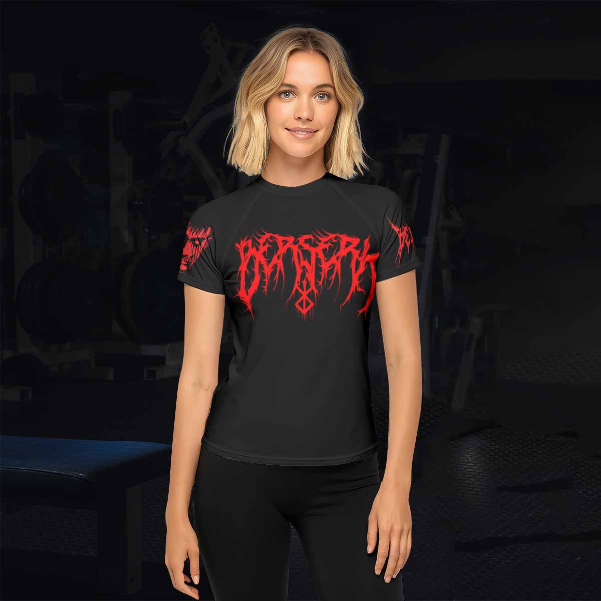Berserk Metal Skull Knight Women's Rash Guard Short Sleeve - lifestyle view