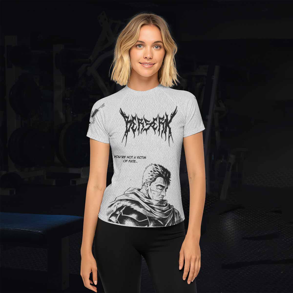 Berserk Metal Guts Women's Rash Guard Short Sleeve - lifestyle view
