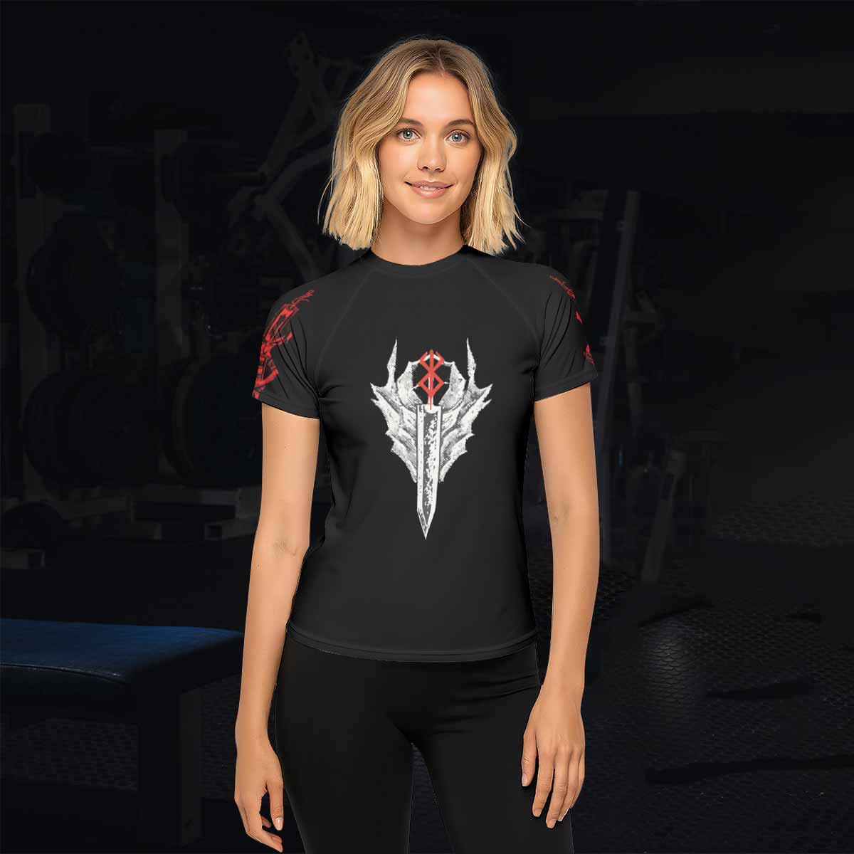 Berserk Black Swordsman Guts Women's Rash Guard Short Sleeve - lifestyle view