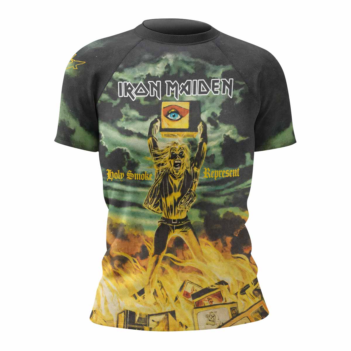 Iron Maiden Holy Smoke Women's Rash Guard Short Sleeve - front view mockup