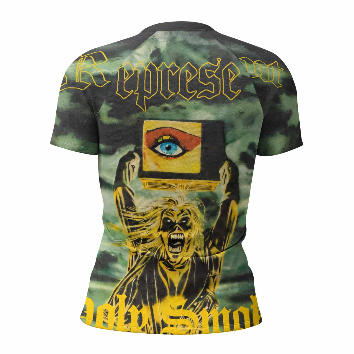 Iron Maiden Holy Smoke Women's Rash Guard Short Sleeve - back view mockup