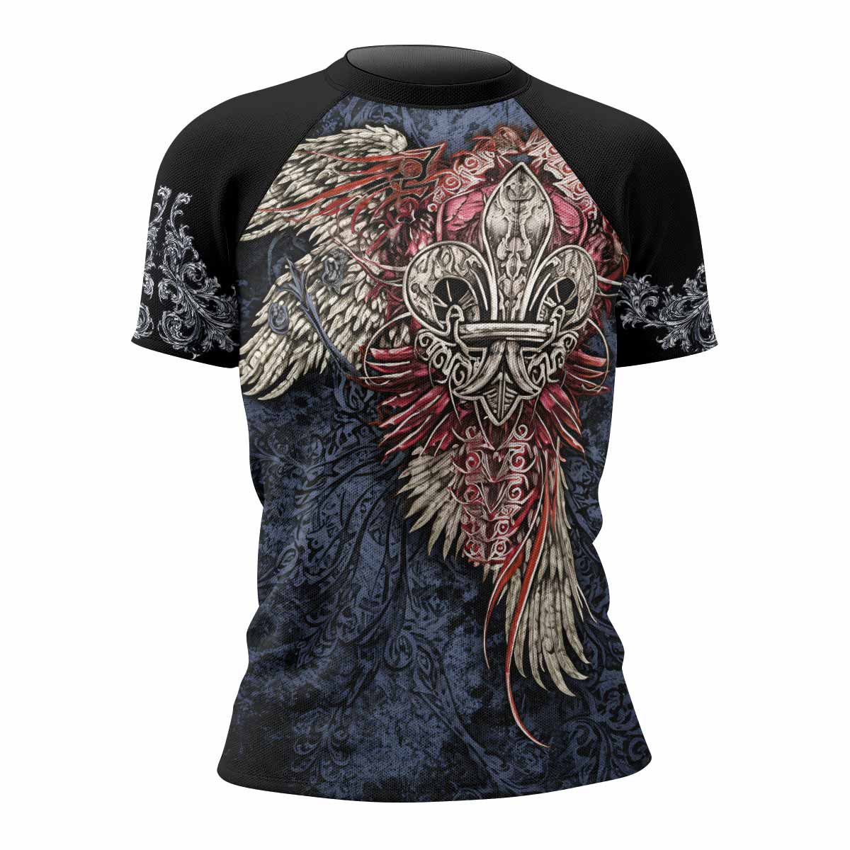 Metallic Embossed Angel Women's Rash Guard Short Sleeve - front view mockup