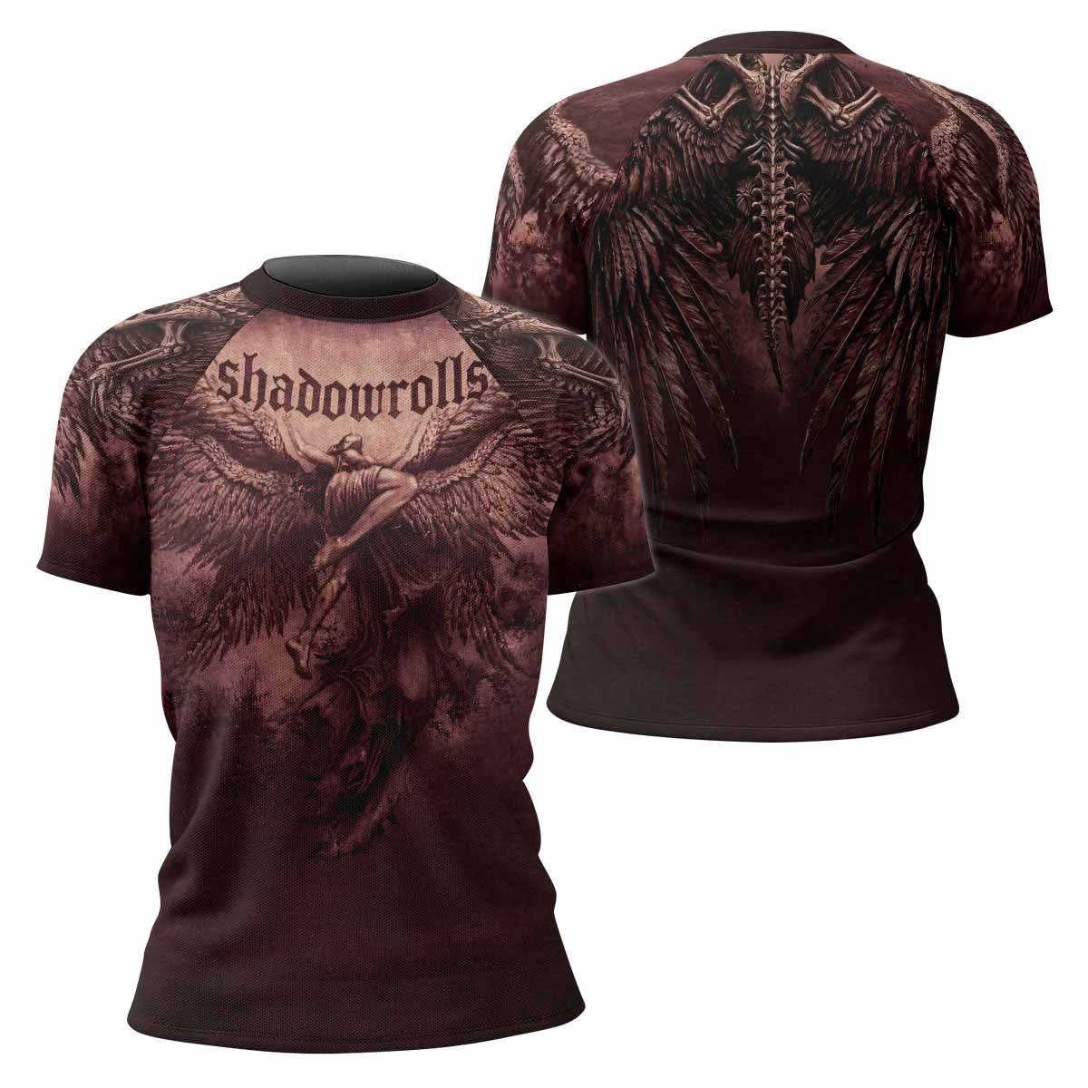 Bones of Grace Dark Angel Women's Rash Guard Short Sleeve - front and back view