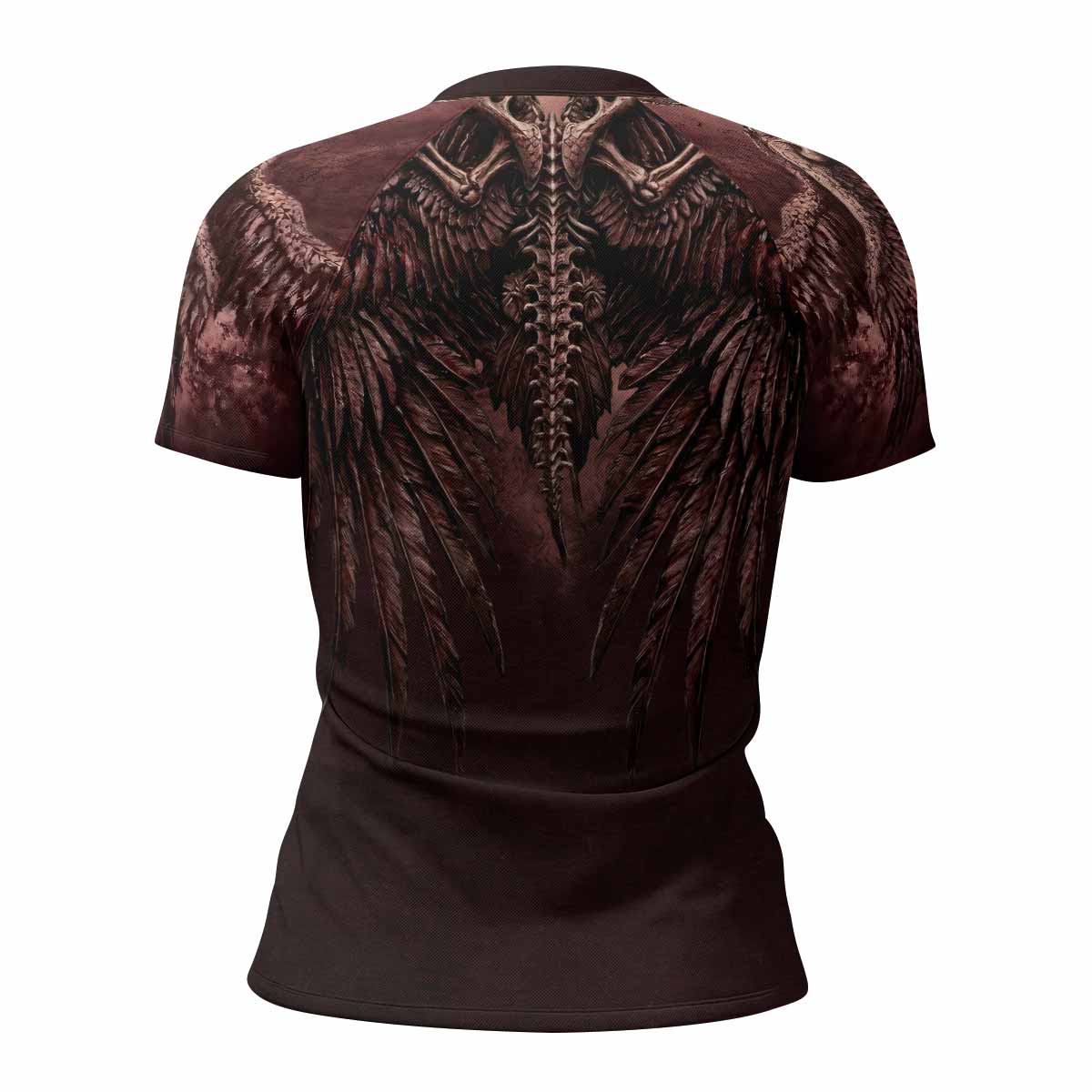 Bones of Grace Dark Angel Women's Rash Guard Short Sleeve - back view mockup