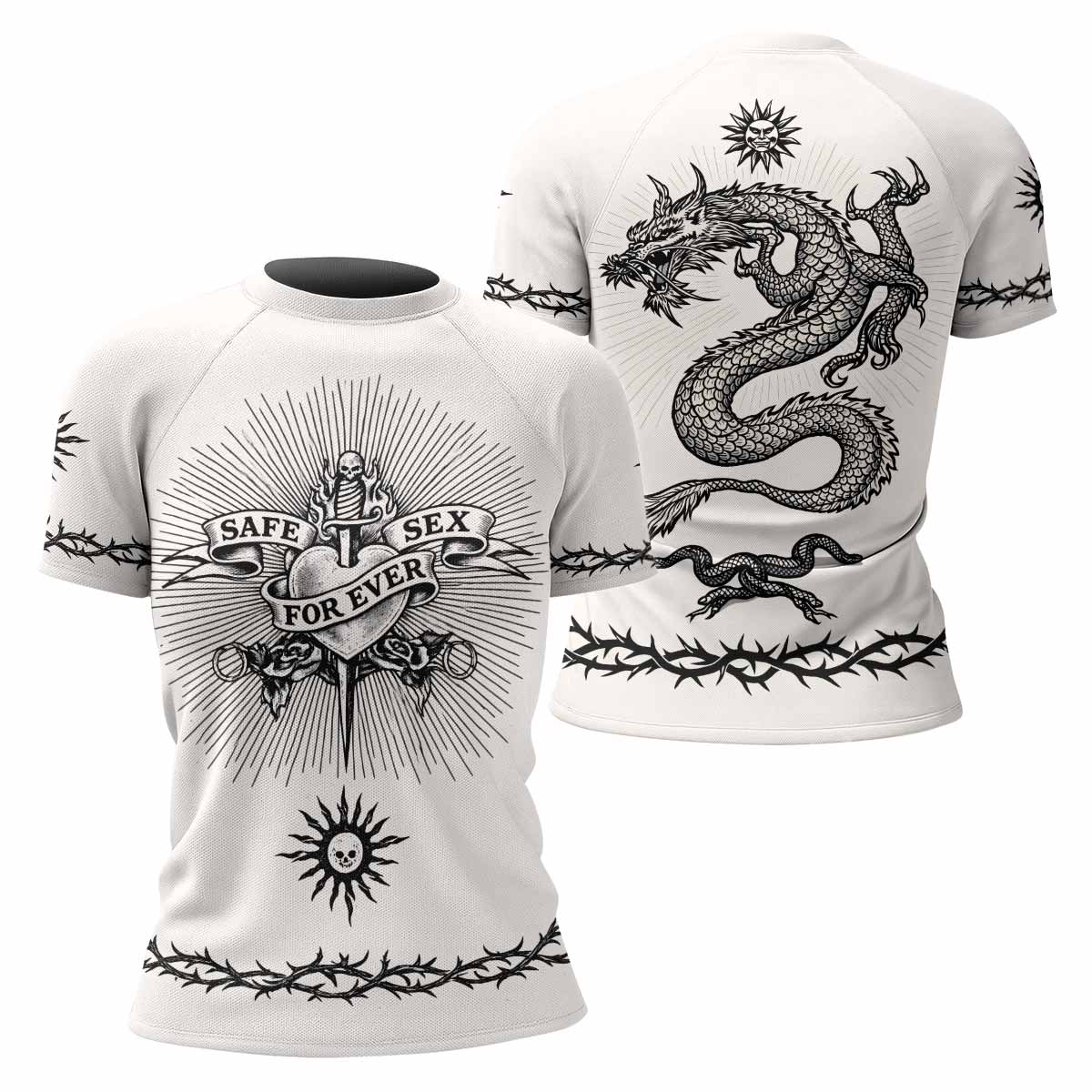 Dragon Tattoo Women's Rash Guard Short Sleeve - front and back view