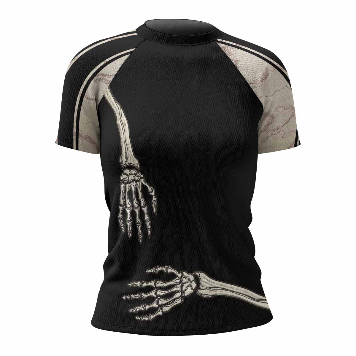 Bare Bones Skeleton Women's Rash Guard Short Sleeve - front view mockup