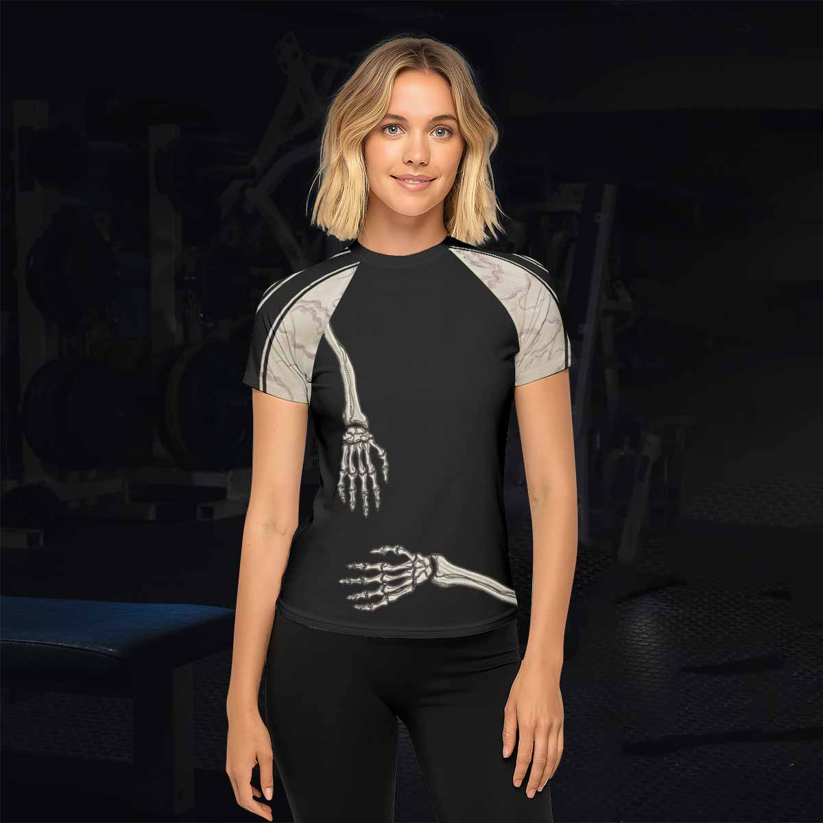 Bare Bones Skeleton Women's Rash Guard Short Sleeve - lifestyle view