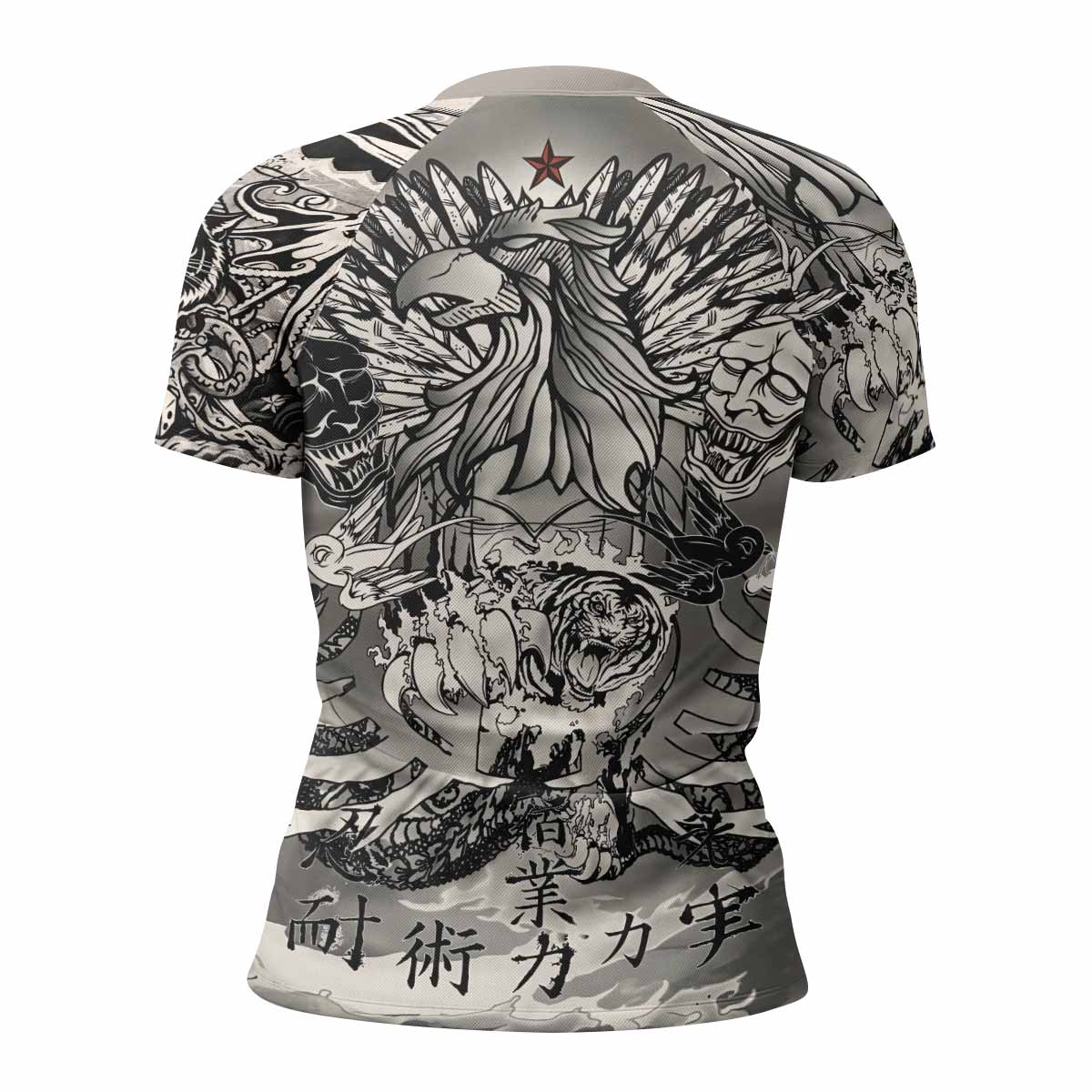 Savage Ocean Irezumi Women's Rash Guard Short Sleeve - back view mockup