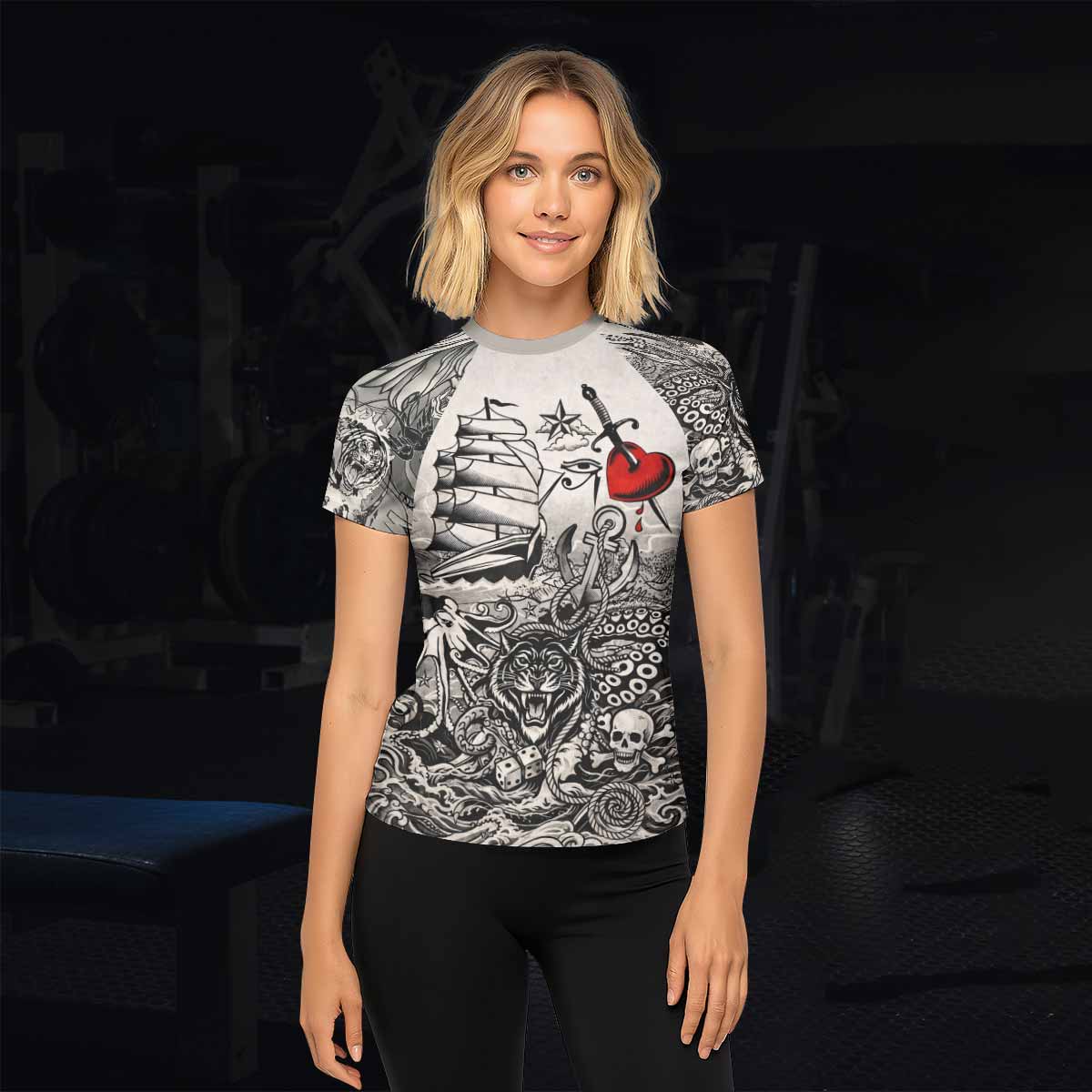 Savage Ocean Irezumi Women's Rash Guard Short Sleeve - lifestyle view