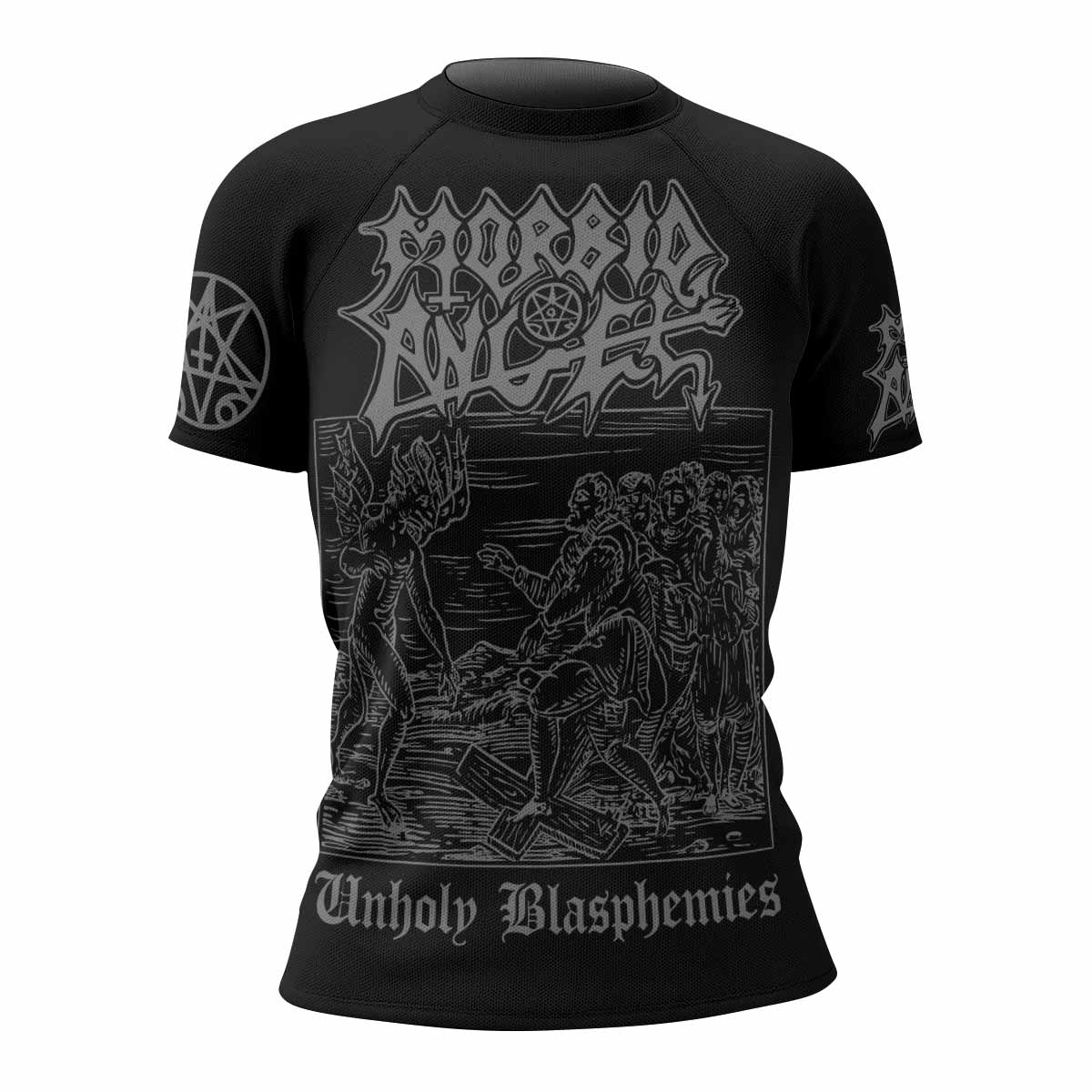 Morbid Angel Unholy Blasphemies Women's Rash Guard Short Sleeve - front view mockup