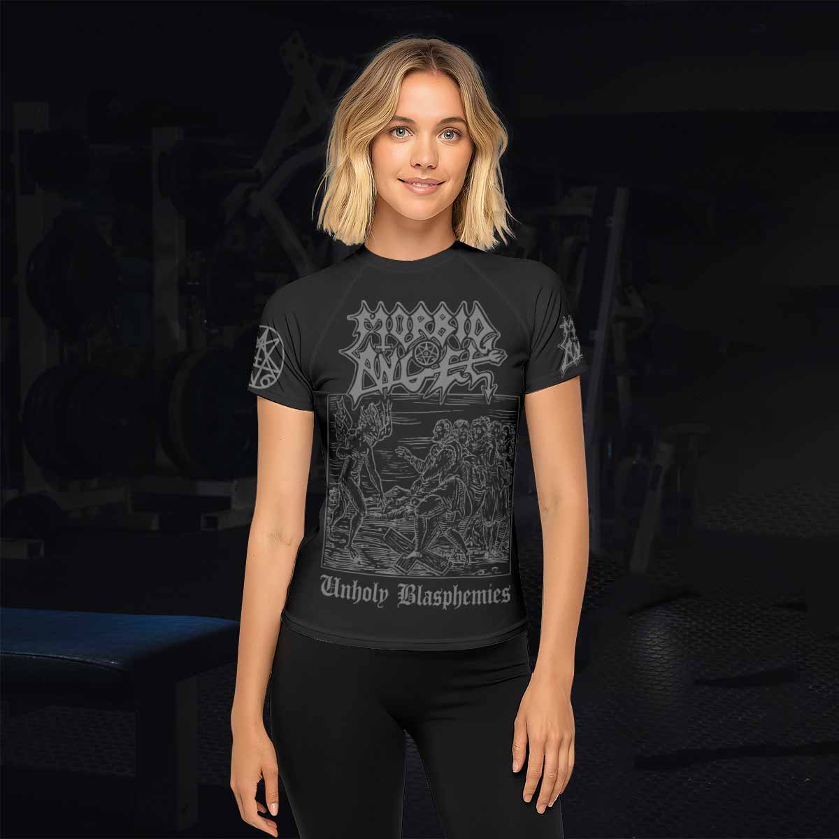 Morbid Angel Unholy Blasphemies Women's Rash Guard Short Sleeve - lifestyle view