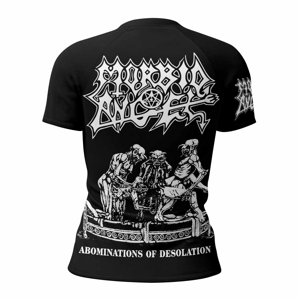 Morbid Angel Abominations of Desolation Women's Rash Guard Short Sleeve - back view mockup