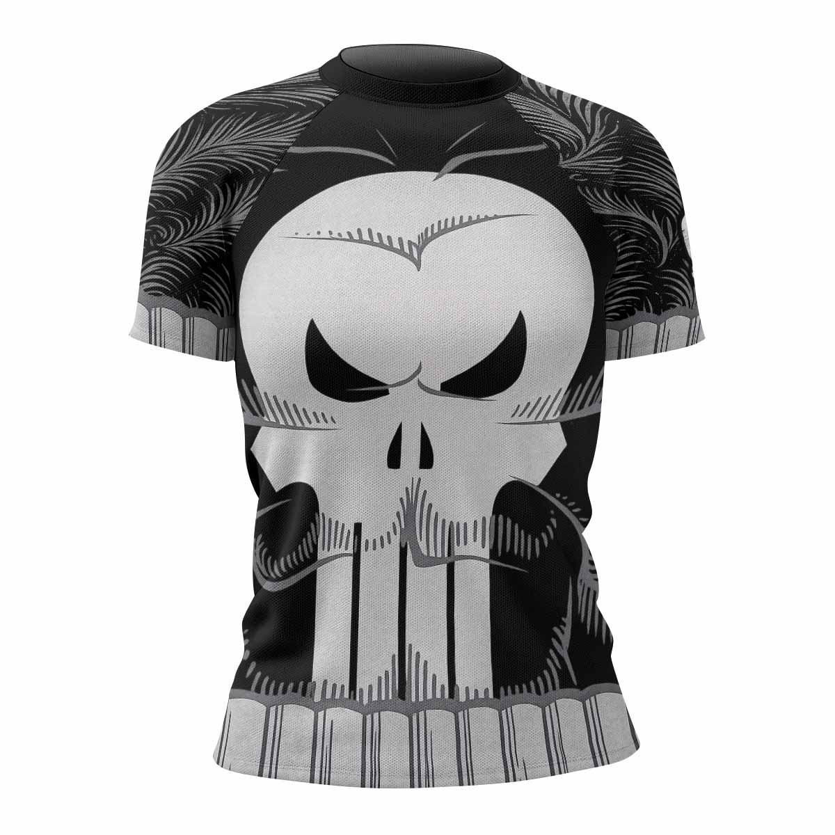 Punisher Skull Tactical Women's Rash Guard Short Sleeve - front view mockup
