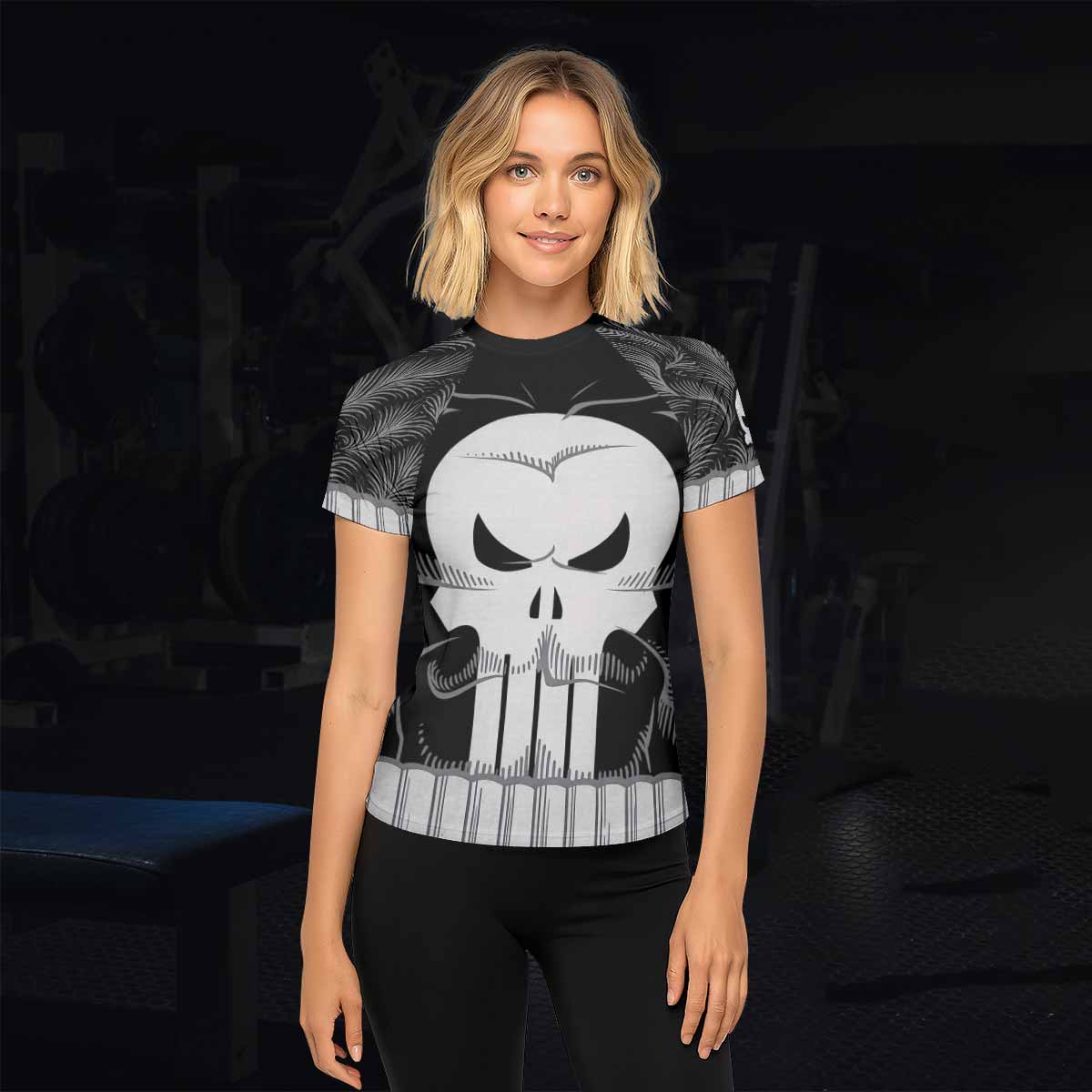 Punisher Skull Tactical Women's Rash Guard Short Sleeve - lifestyle view