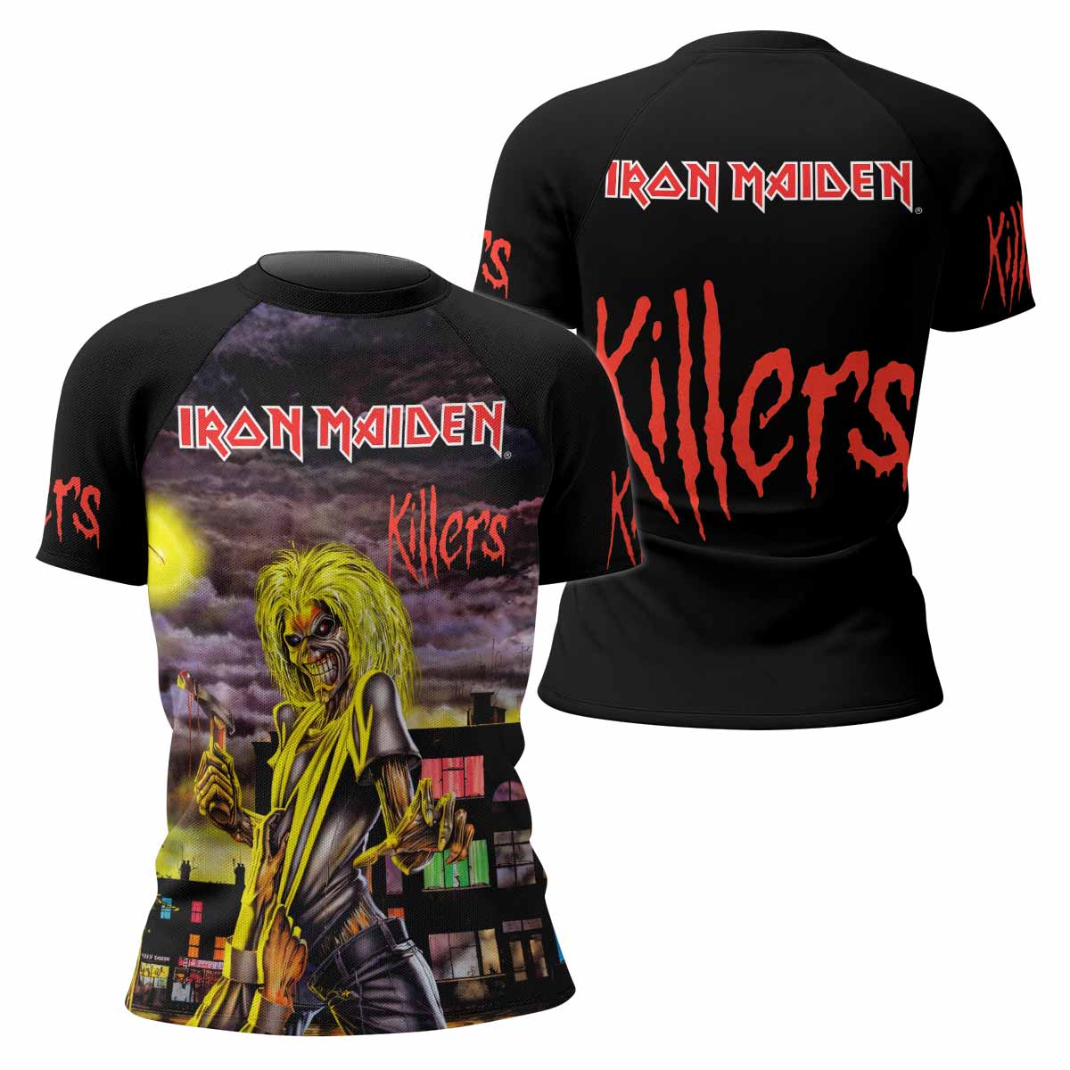 Killers Iron Maiden Women's Rash Guard Short Sleeve - front and back view
