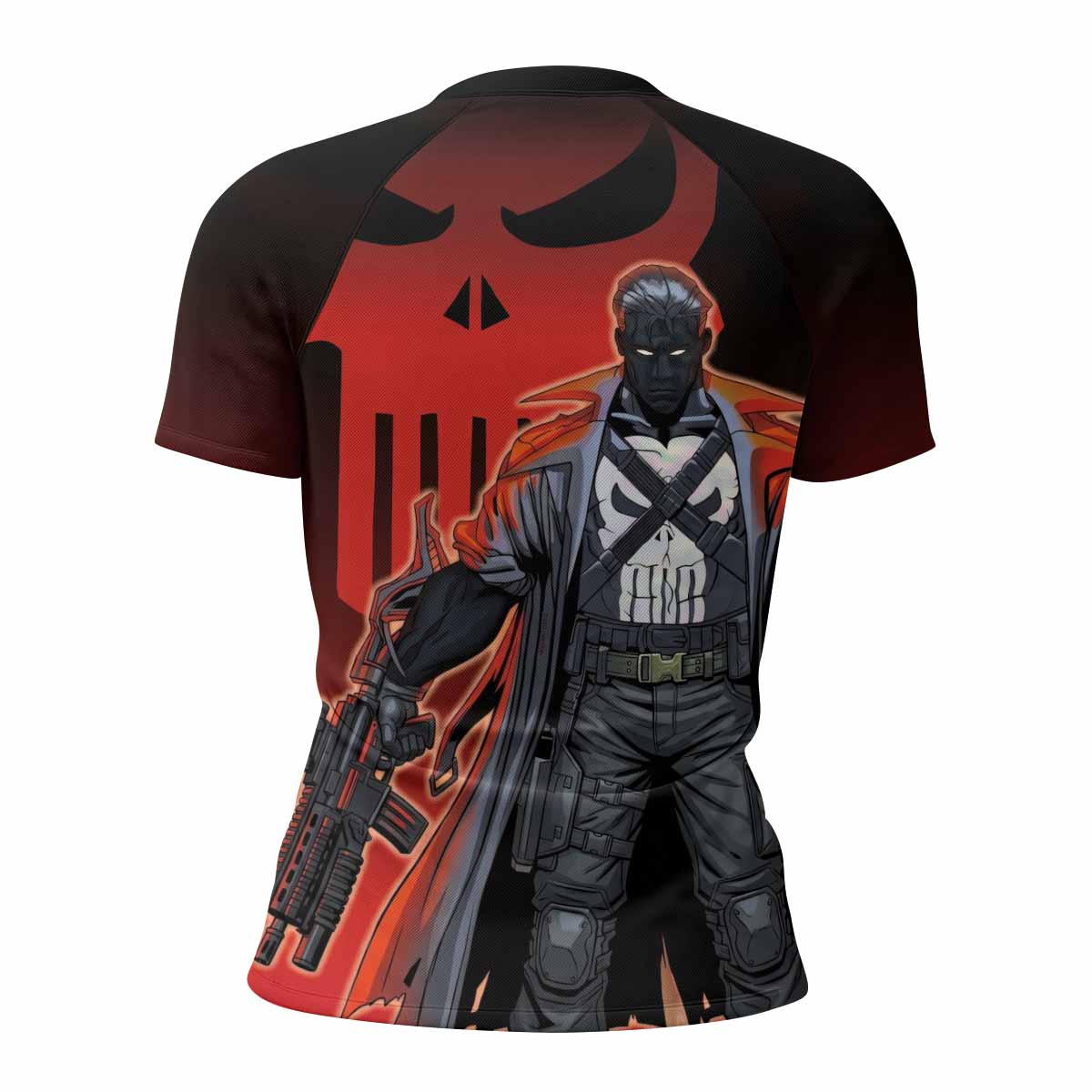 The Punisher Red Frank Castle Women's Rash Guard Short Sleeve - back view mockup